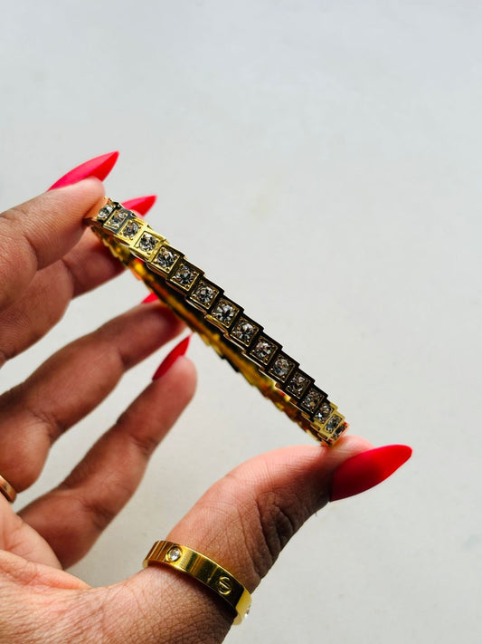 Elegant Gold-Toned Square Stone Bangle